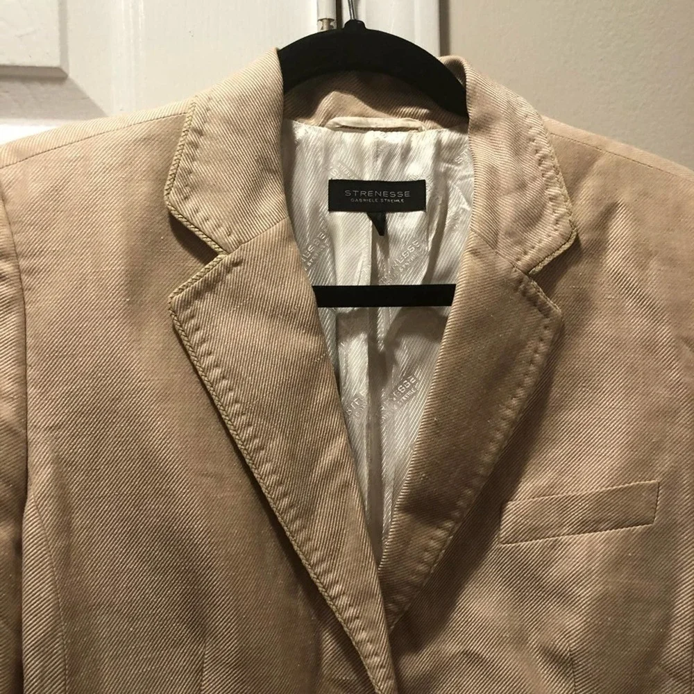 STRENESSE Gabriele Strehle Tan Linen Silk Blazer 8 - Picture 3 of 11